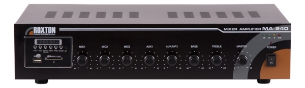 Roxton MA 240 MP3-USB-ПЛЕЕР-FM-тбнер-усилитель 240 Вт, 3 микр./2 лин.входа, ИК-пульт ДУ