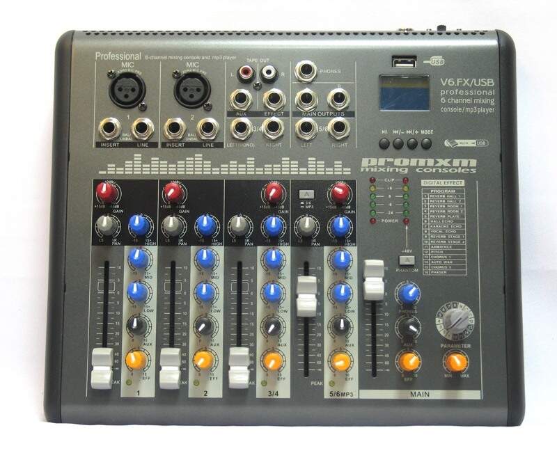 PRO MXM V.6R FX -  6-канальный микшер с 24-Bit процессором эффектов, и 3-х полосным эквалайзером.