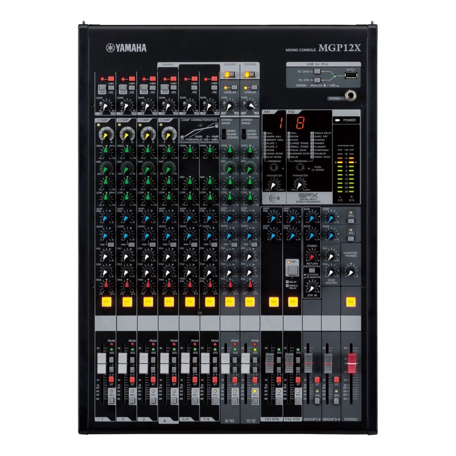 Yamaha MGP-12X - микшерный пульт, 6 микр.входов с фант.питанием,12лин. входов,вход для IPod, IPhone