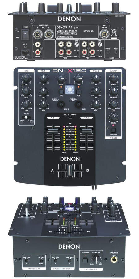 Denon DN-X120 2-канальный DJ-микшер, скретч, 2 линейных / 2 переключаемых phono / line входов, 1 мик
