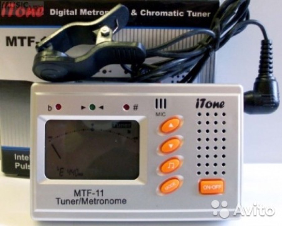 iTone MTF-11тюнер-метроном хроматический с пьезодачником, ЖК экран, 3 светодиода, батарейка ААА*2
