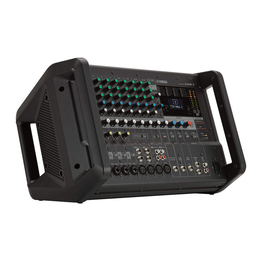 Yamaha EMX7 - микшер с усилителем, 2 х 710Вт/ 4Ом, 2 x 500 Вт/ 8 Ом, 12 каналов, DSP.