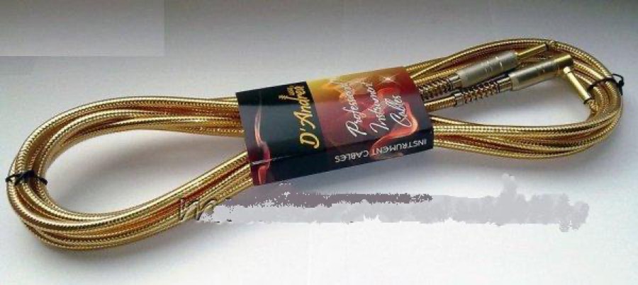 D'Andrea GMAS-10 шнур инструментальный Jack-Jack, прямой-угловой, 3м в прозрачной оплетке, золотой