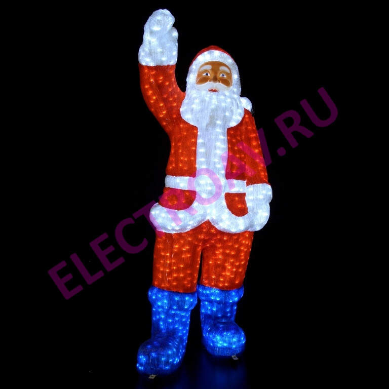 Дед Мороз 3D белый в красном полушубке, синих сапогах, 4400 , 4400 led, H210см,W130см, 24V, мощность