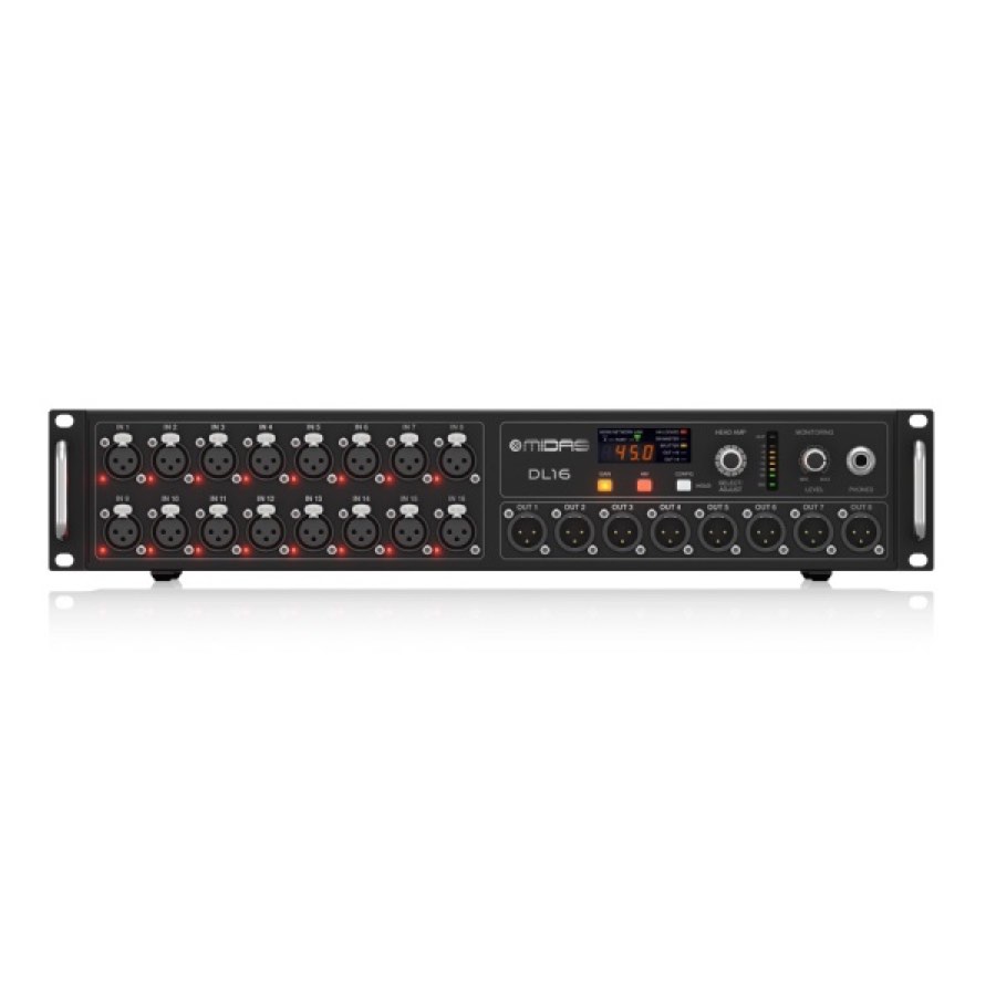 MIDAS DL16 - стейдж-бокс, 16 мик/лин входов, 8 лин выходов XLR, 2 x AES50, ULTRANET, 2 x ADAT, 2U