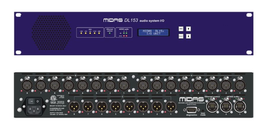 MIDAS DL153 Блок аналоговых входов/выходов с фиксированной конфигурацией16 микрофонных/линейных вх