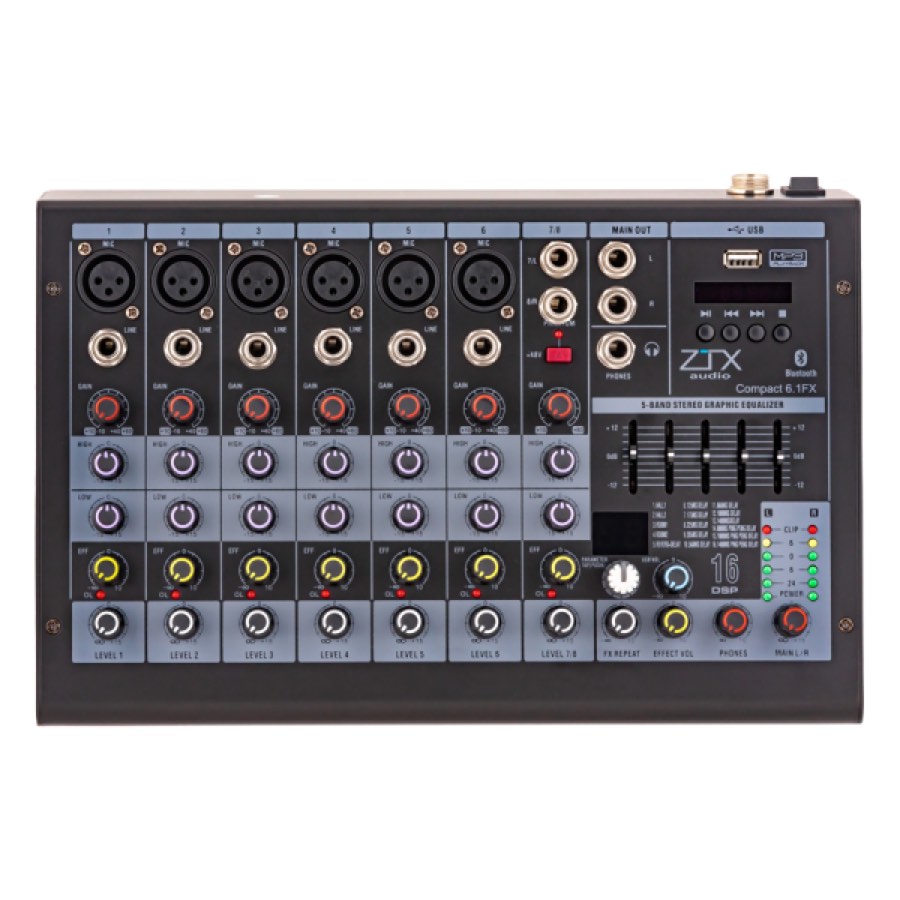ZTX audio Compact 6.1Fx микшерный пульт 6mono, 1stereo каналы с MP3/DSP/BT