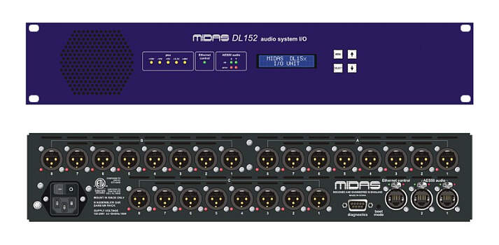 MIDAS DL152 блок 24 линейных выхода XLR, 96кГц, 2 x AES50, 2U
