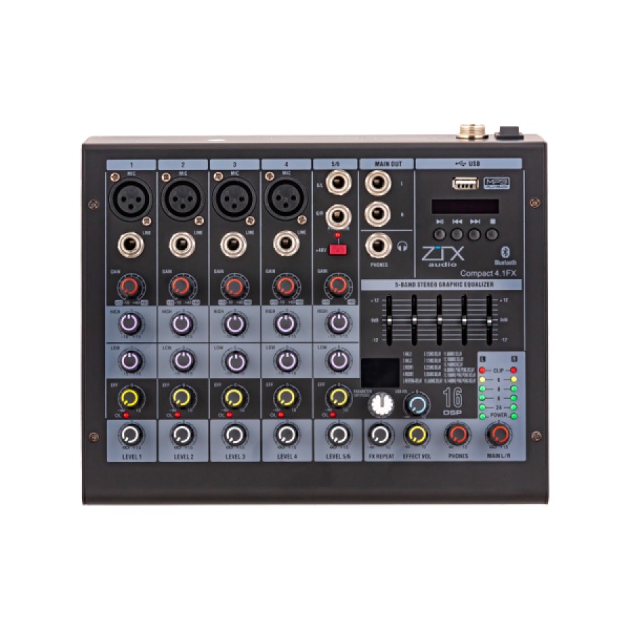 ZTX audio Compact 4.1Fx микшерный пульт 4mono, 1stereo каналы с MP3/DSP/BT