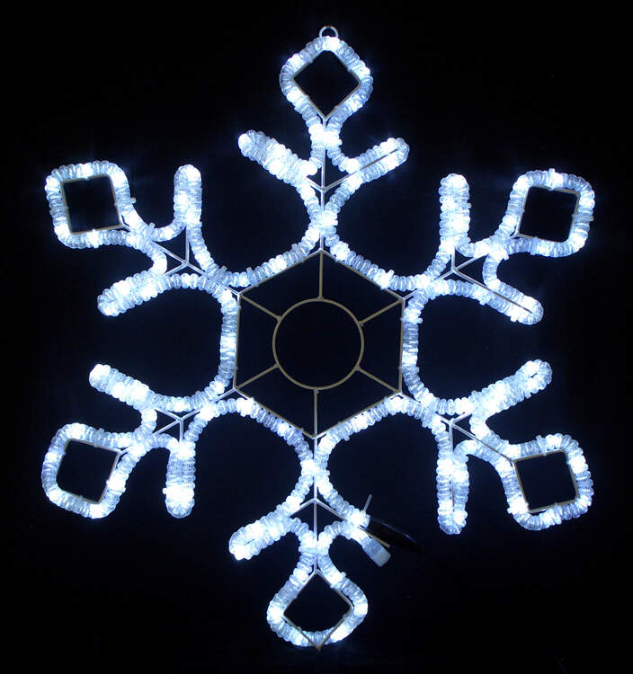 Снежинка из светодиодного дюралайта Белый с мерцан, 60.5х52см, LED-XM(FR)-2D-CK012-24''-W-F(W)