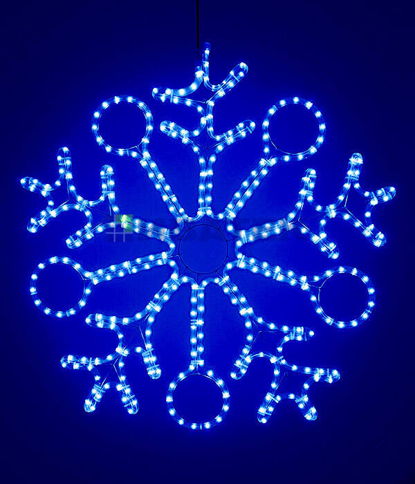 Снежинка светодиодная с кольцами 0,9м, 220V, прозр. пр. синий