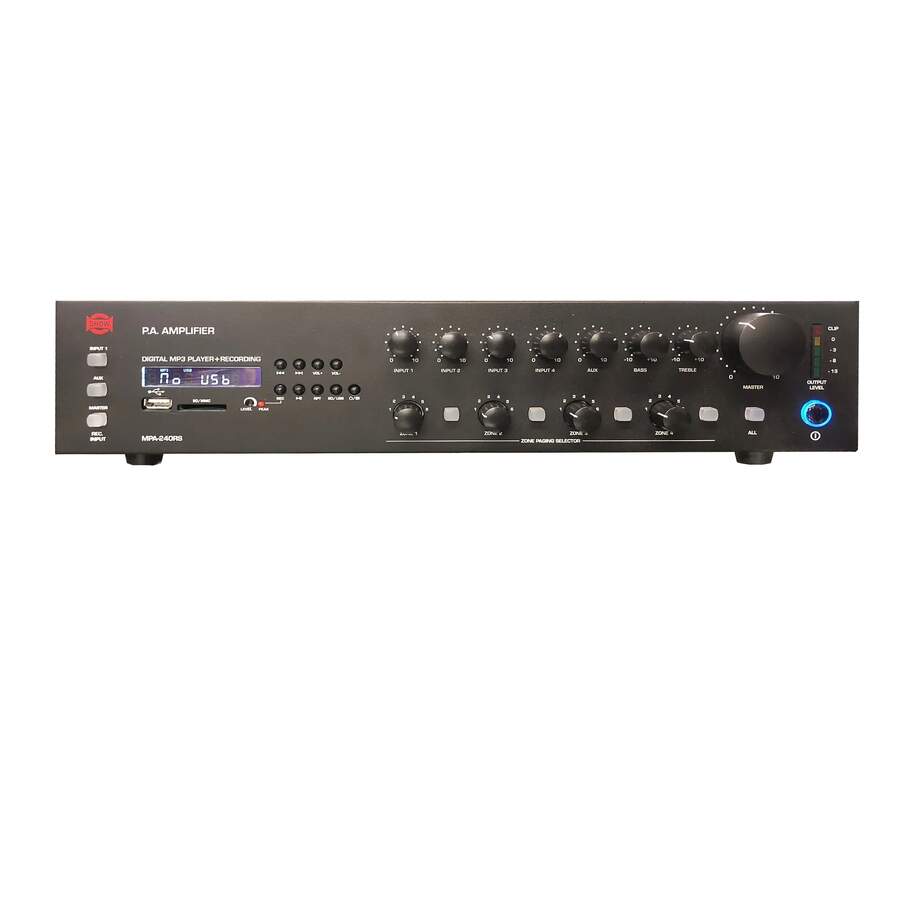 SHOW MPA-240RS - трансляц. система 240 Вт,DC24 В,25/70/100 В, MP3-плеер,4mic\line+aux, 4 зоны