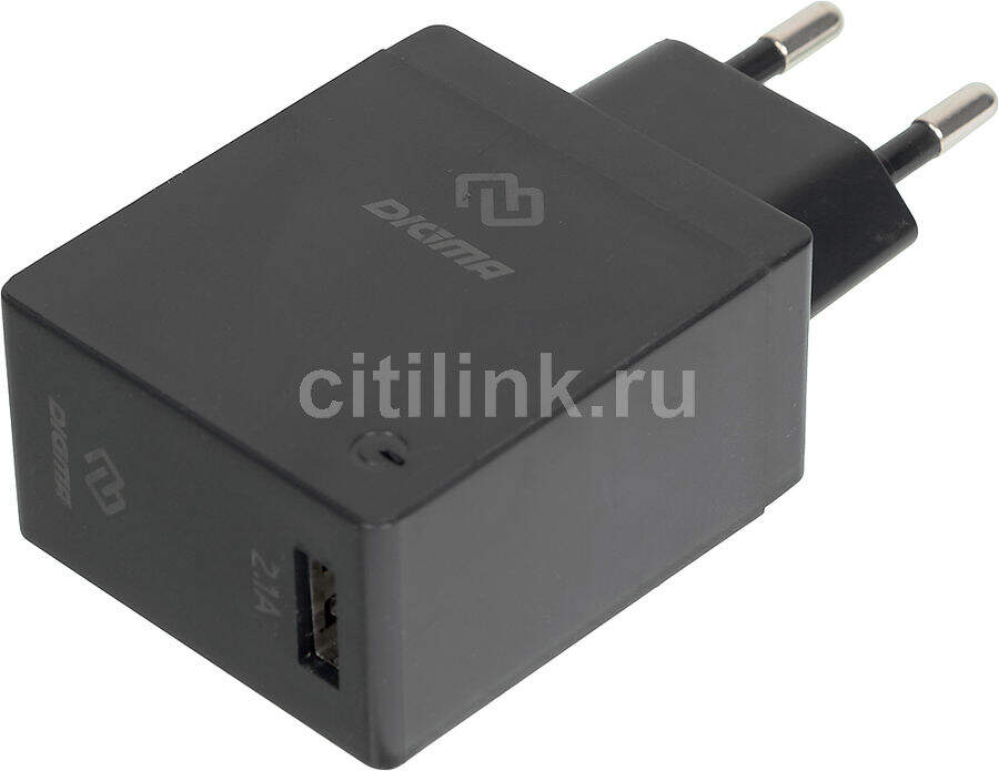 Сетевое зарядное устройство DIGMA DGWC-1U-2.1A-BK, USB, 2.1A, черный