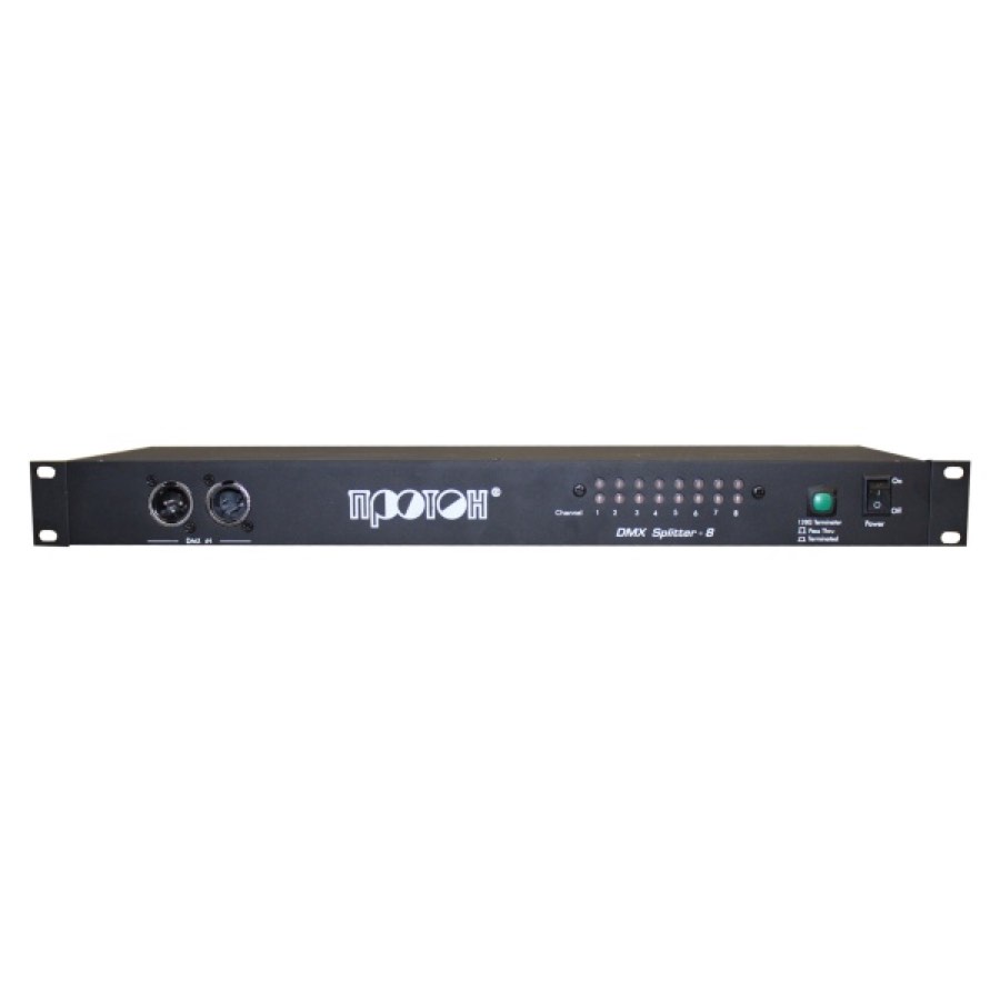 Сплитер ПРОТОН 8-R DMX, 3 и 5 pin XLR вход-выход, 3 pin XLR 8 выходов, встроенный терминатор