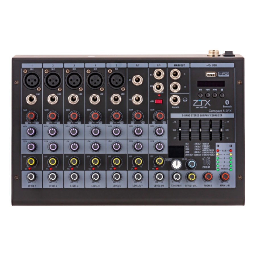 ZTX audio Compact 5.2Fx микшерный пульт 5mono, 2stereo каналов с MP3/DSP/BT
