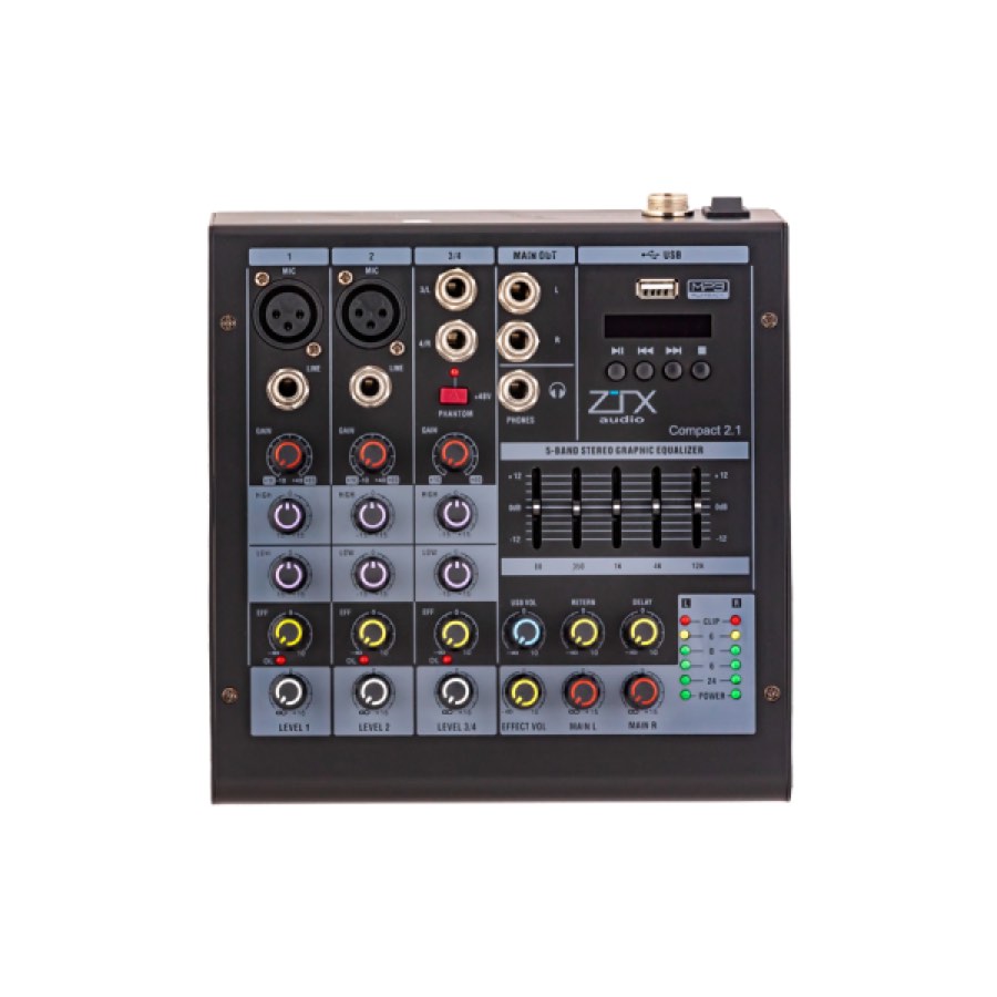 ZTX audio Compact 2.1 микшерный пульт 2mono, 1stereo каналы с MP3