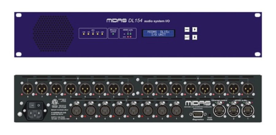MIDAS DL154 блок 8 мик/лин входов, 16 лин выходов XLR, 48-96кГц, 2 x AES50, 2U