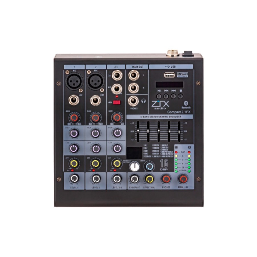 ZTX audio Compact 2.1Fx микшерный пульт 2mono, 1stereo каналы с MP3/DSP/BT