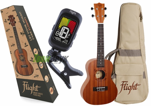 FLIGHT NUC PACK- укулеле+тюнер, концерт, корпус-сапеле, чехол в комплекте, цветная коробка