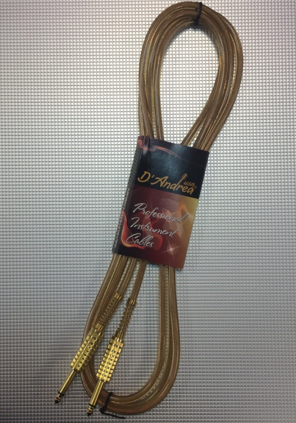 D'Andrea CLMG-10 шнур инструментальный Jack-Jack, 3м, в прозрачной оплетке, джеки металл, золото