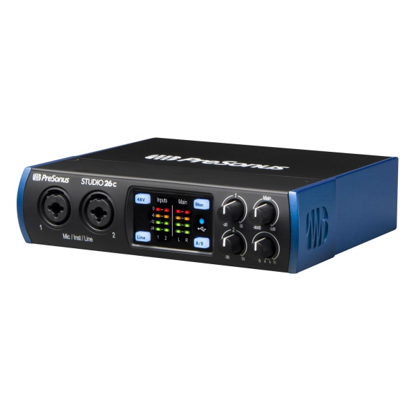 PreSonus Studio 26C аудио/MIDI интерфейс, USB-C 2.0, 2 вх/4 вых каналов, предусилители XMAX, до 24 б