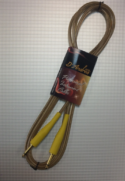 D'Andrea CLMC-20 шнур инструментальный Jack-Jack, 6м, в прозрачной оплетке, джеки металл, желтая рез