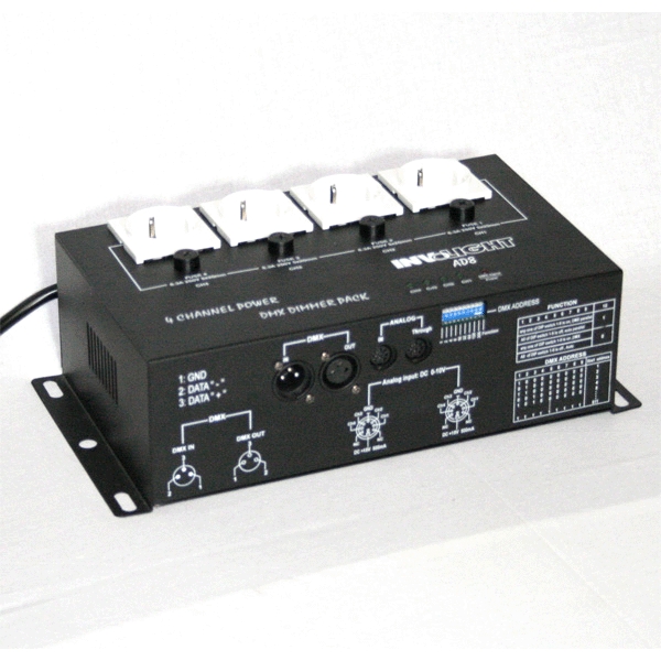 Involight AD8 - диммер 4-х хканальный, 1 кВт на канал, DMX-512, аналоговое 0-10 В