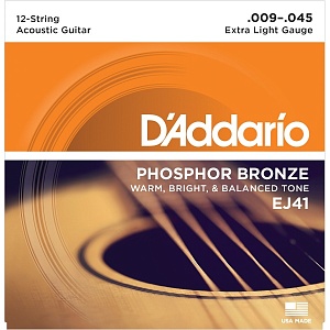 D'Addario EJ41 - струны для 12-стр. гитары фосфор/бронза, Extra Light 9-45